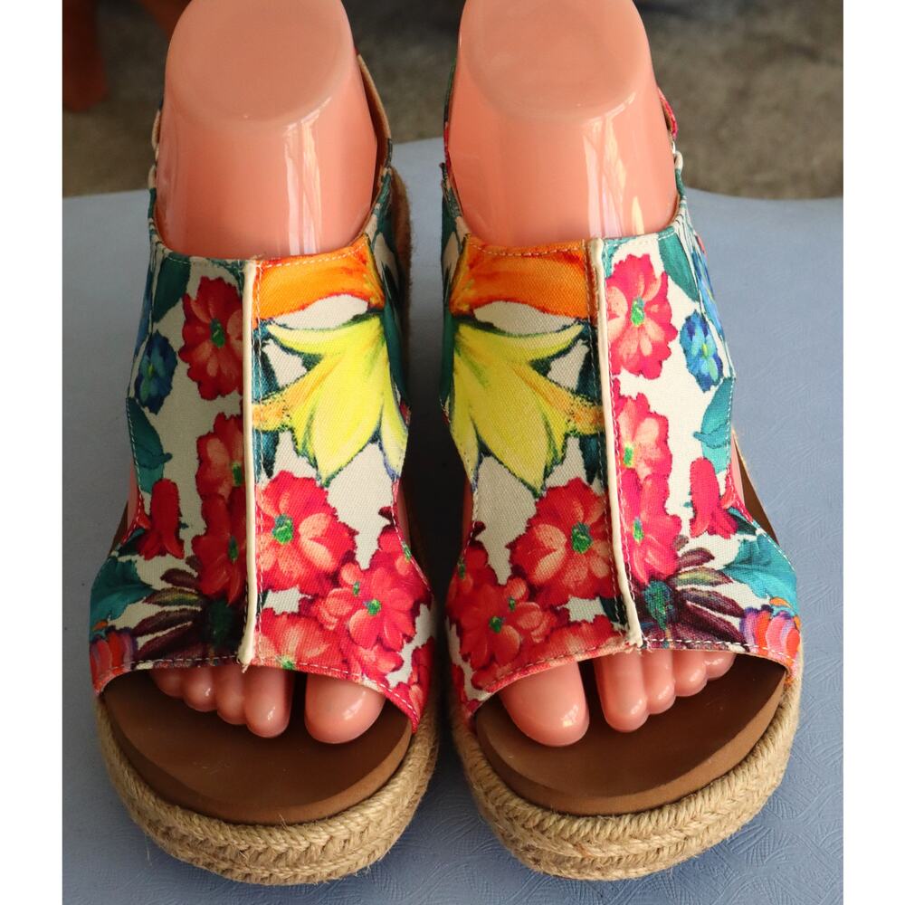 Corkys Carley Floral Espadrille Wedge Sandal Slingback Platform 7 Hook & Loop - Picture 2 of 8